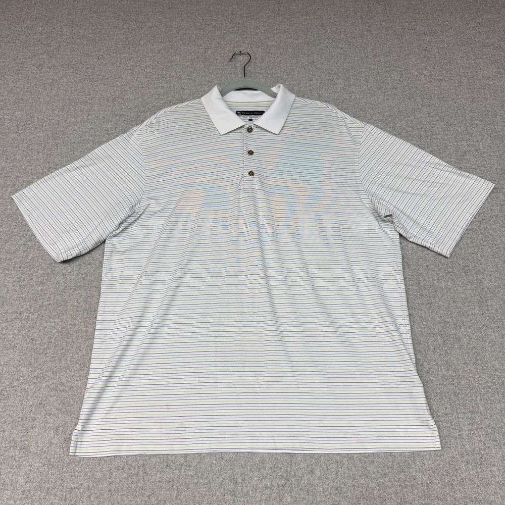 Pebble Beach | Performance Polo Shirt | XL | White Striped | Pima Cotton Blend